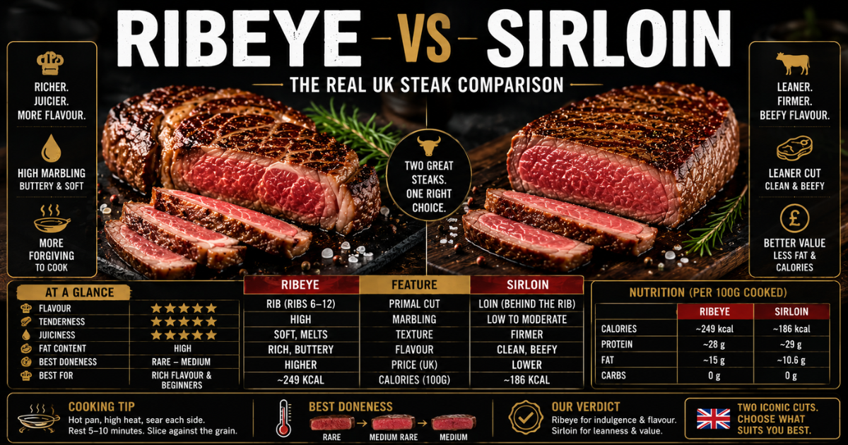 Ribeye steak vs sirloin UK
