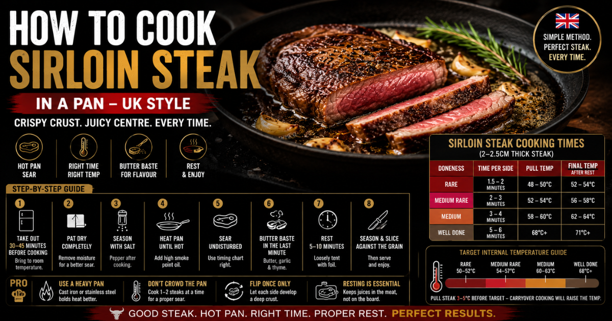 how to cook sirloin steak in a pan UK